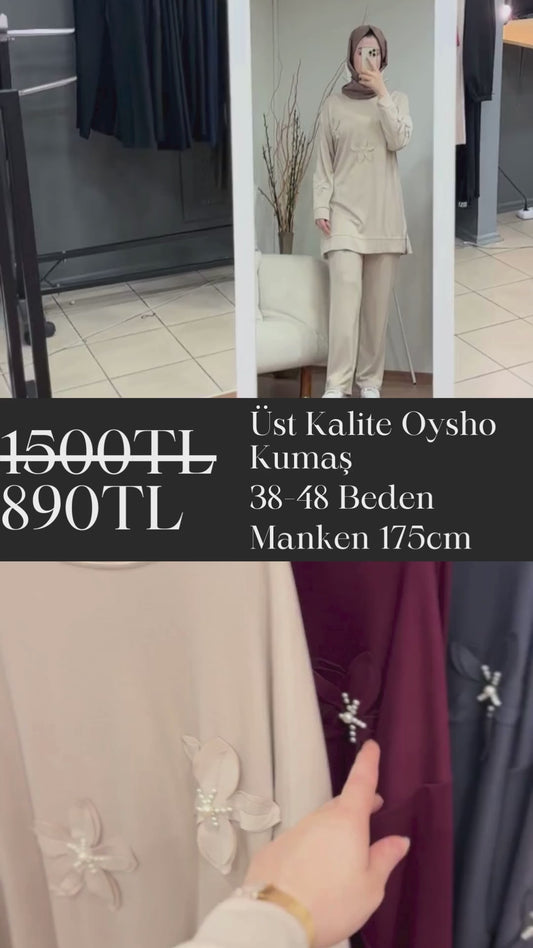 Kaliteli Oysho Kumaş İkili Takım - Tek Renk Çiçekli